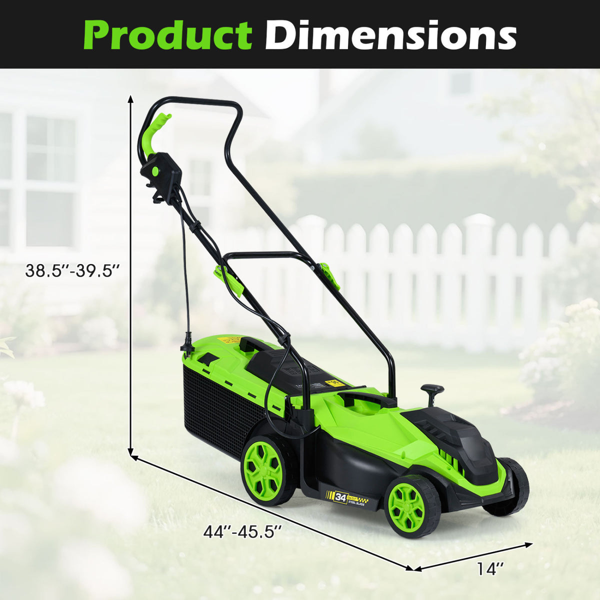 14-Inch 12-Amp Corded Electric Lawn Mower w/ 5-Position Height