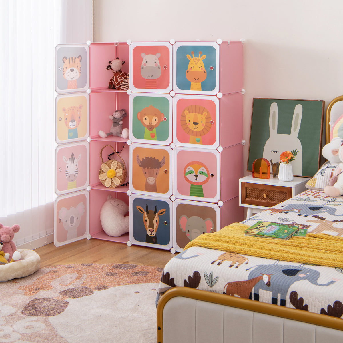 Kids Wardrobe Closet with 12 Cubes & Hanging Section - Pink Variation of Kids Wardrobe Close