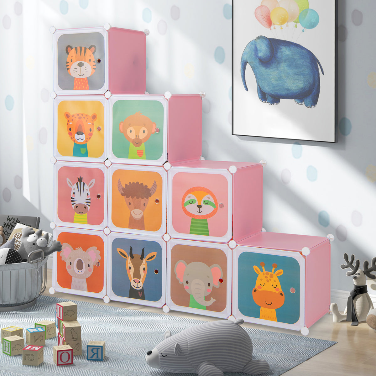 Kids Wardrobe Closet with 12 Cubes & Hanging Section - Pink Variation of Kids Wardrobe Close