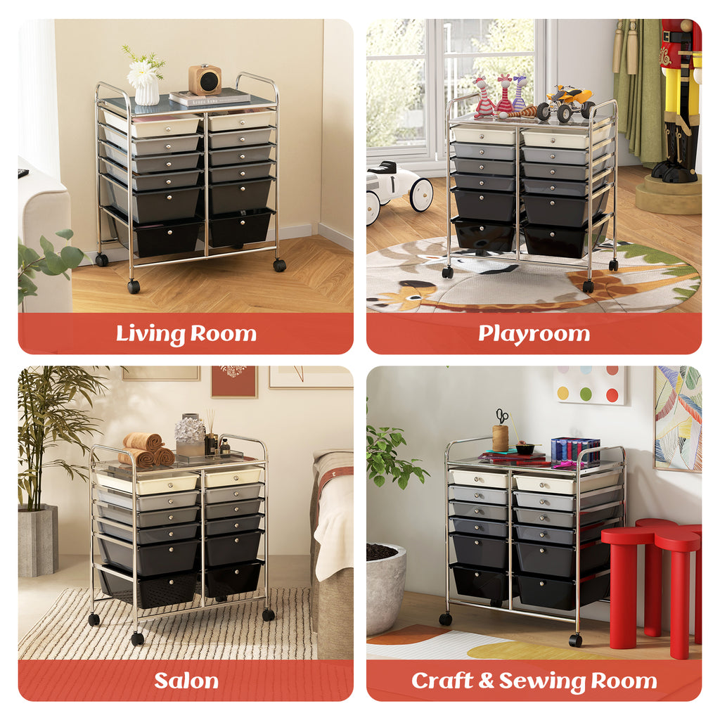 12-Drawer Rolling Storage Cart with Lockable Wheels - Gray