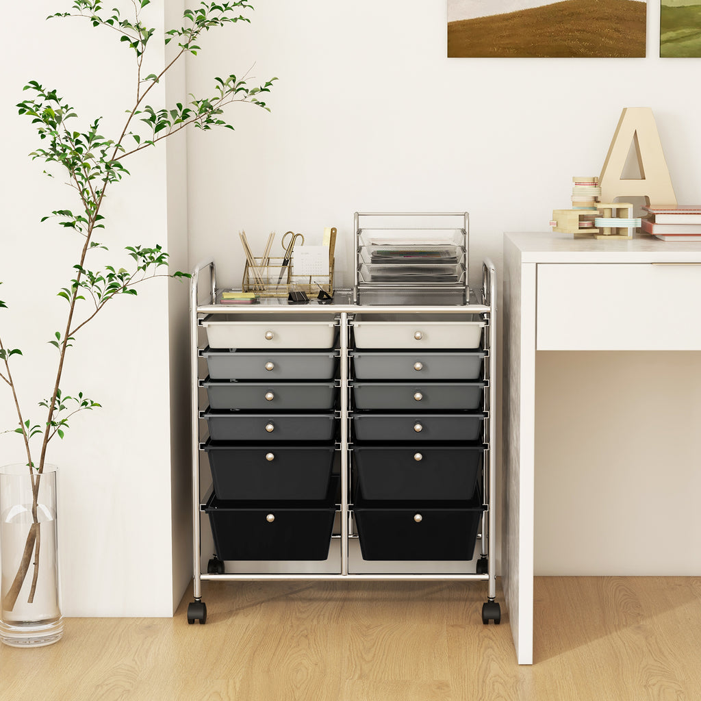 12-Drawer Rolling Storage Cart with Lockable Wheels - Gray