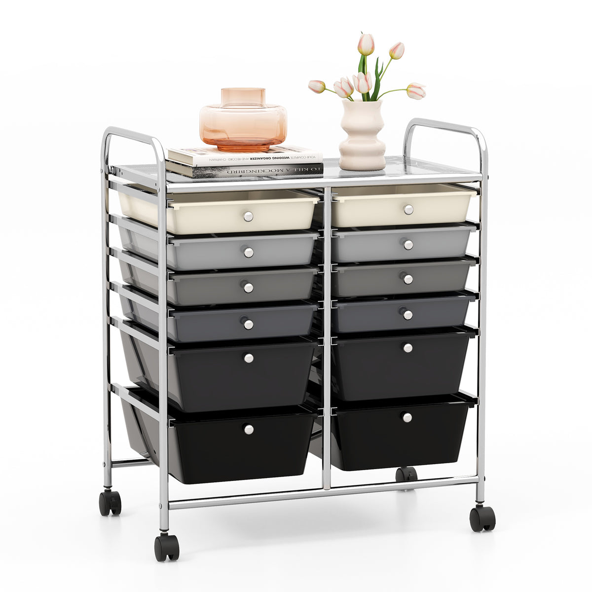 12-Drawer Rolling Storage Cart with Lockable Wheels - Gray