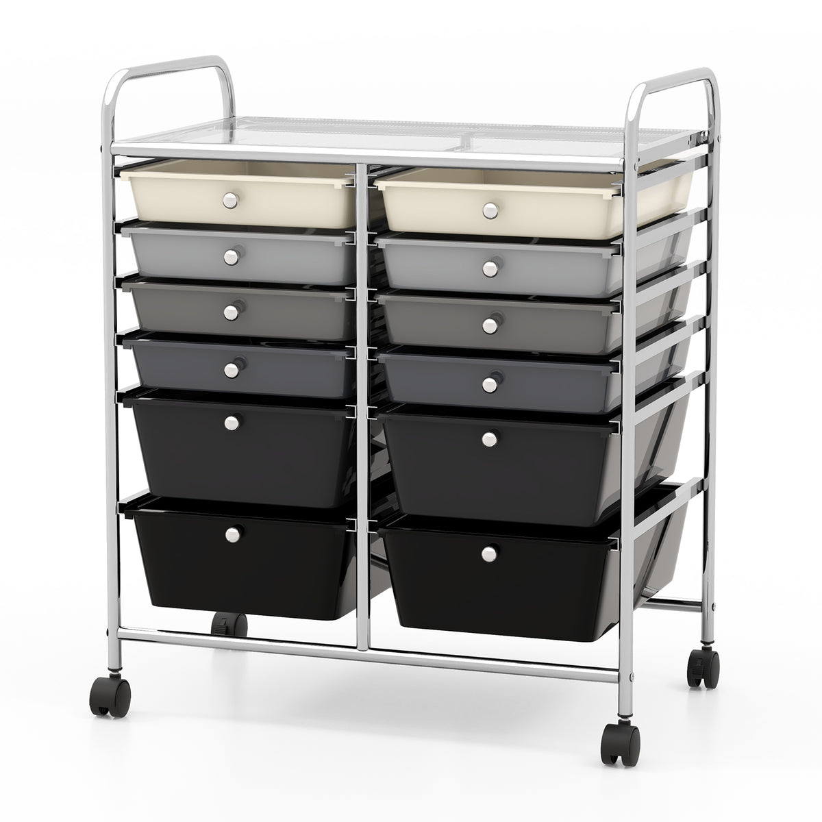 12-Drawer Rolling Storage Cart with Lockable Wheels - Gray