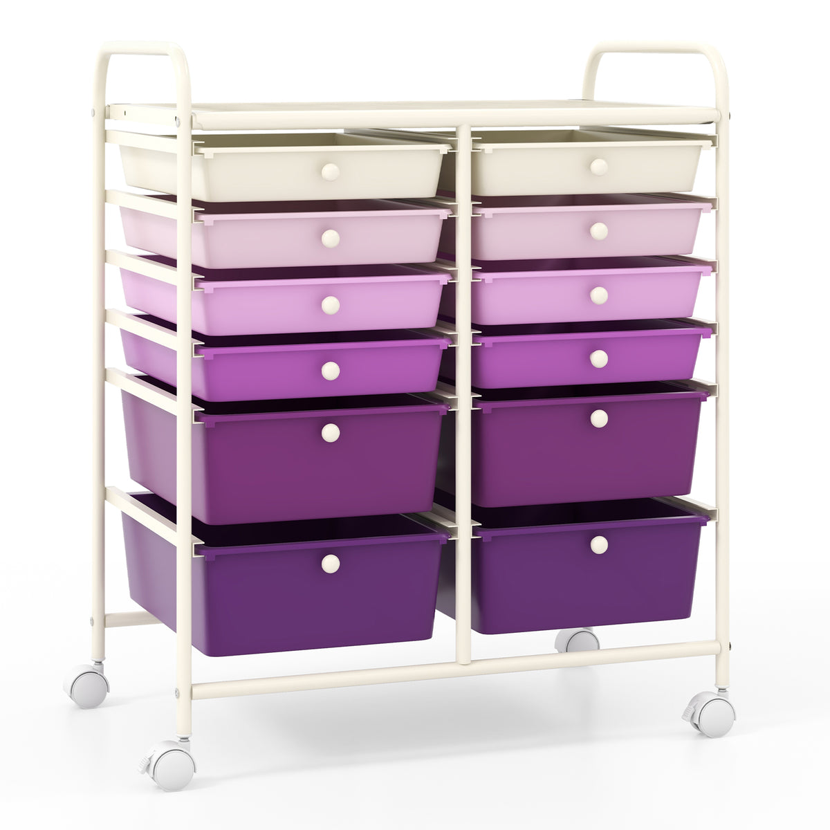 12-Drawer Rolling Storage Cart with Lockable Wheels, Purple