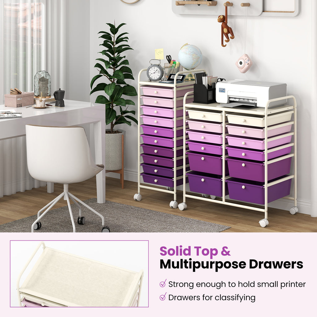 12-Drawer Rolling Storage Cart with Removable Drawers and Lockable