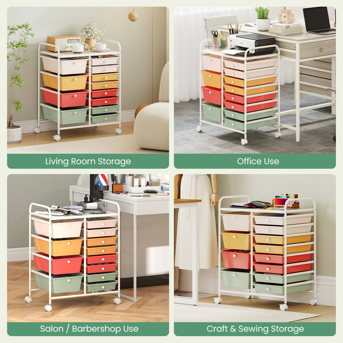 12-Drawer Utility Rolling Cart with Drawers Multi-Use Storage