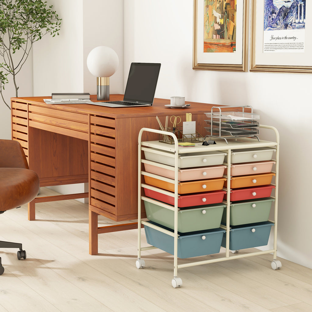 12-Drawer Rolling Storage Cart with Lockable Wheels - Deep Multicolor