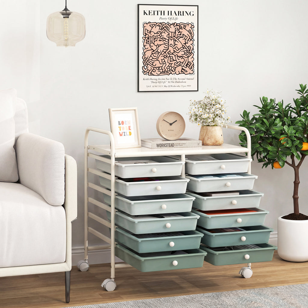 12-Drawer Rolling Storage Cart - Green Gradient