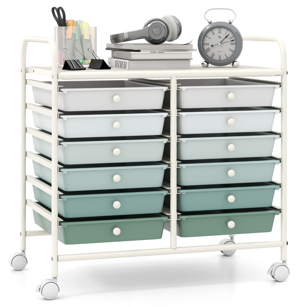 12-Drawer Rolling Storage Cart - Green Gradient