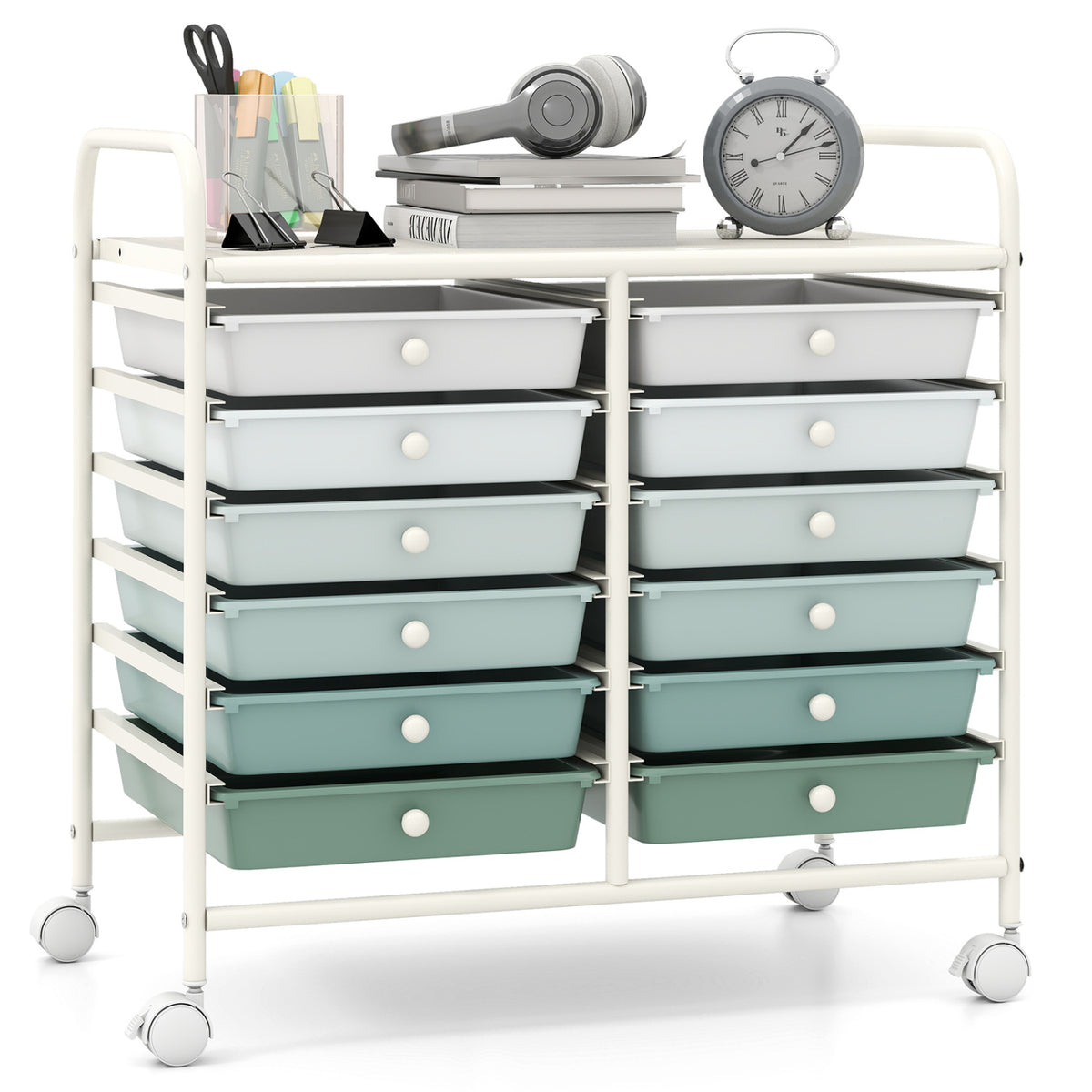 12-Drawer Rolling Storage Cart - Green Gradient