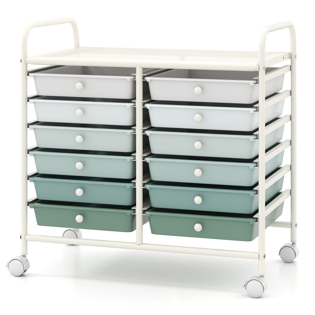 12-Drawer Rolling Storage Cart - Green Gradient