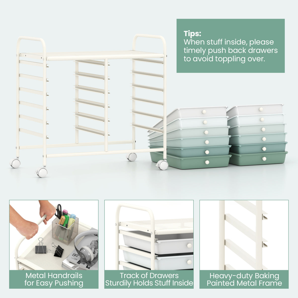 12 Drawers Rolling Storage Cart for Home and Office