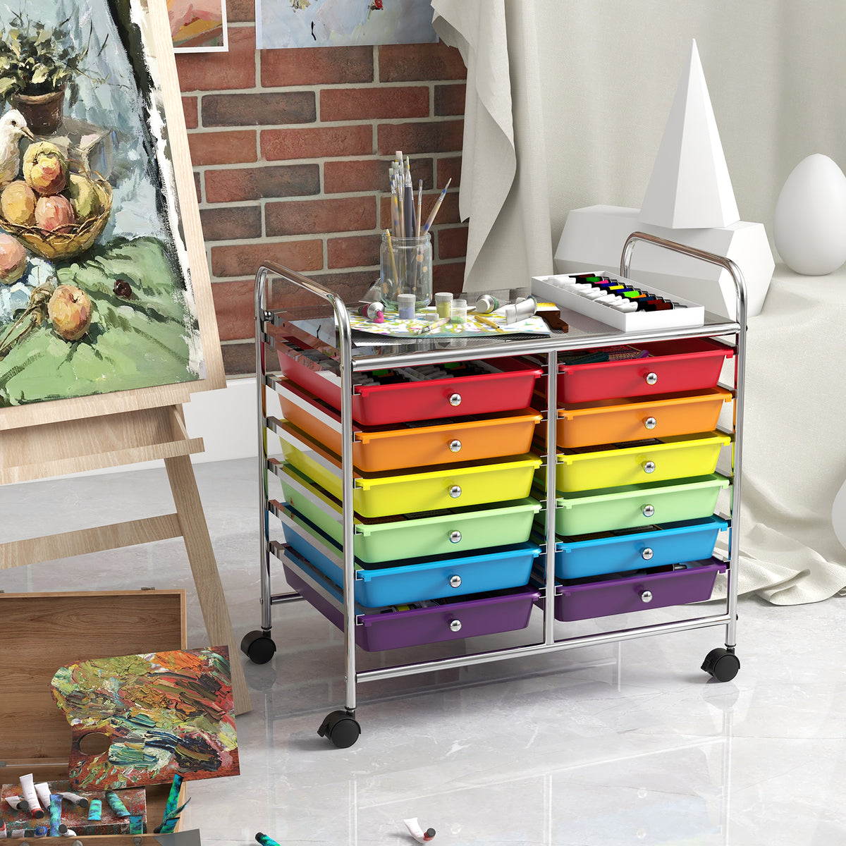 12-Drawer Rolling Storage Cart, Multicolor