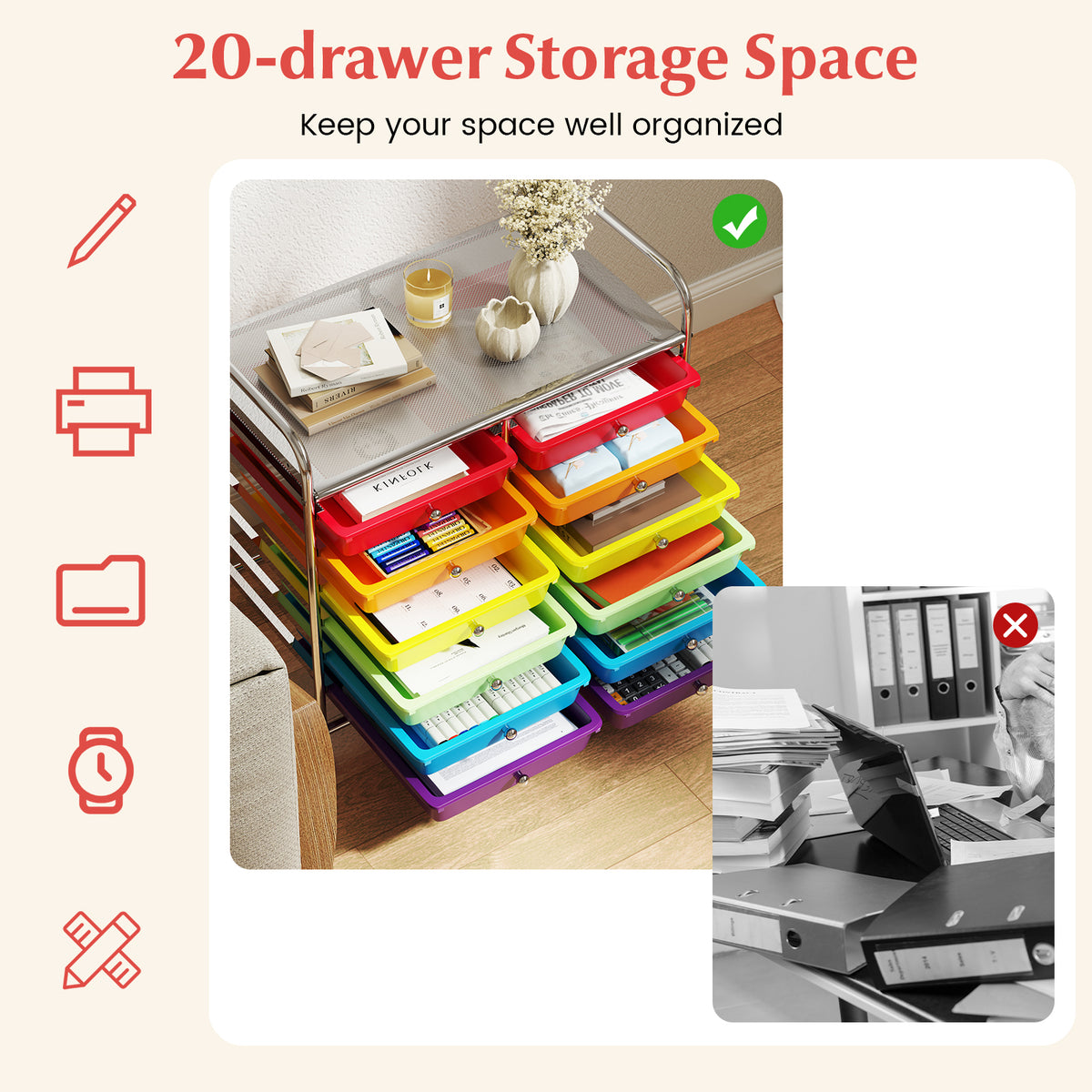 12-Drawer Rolling Storage Cart, Multicolor