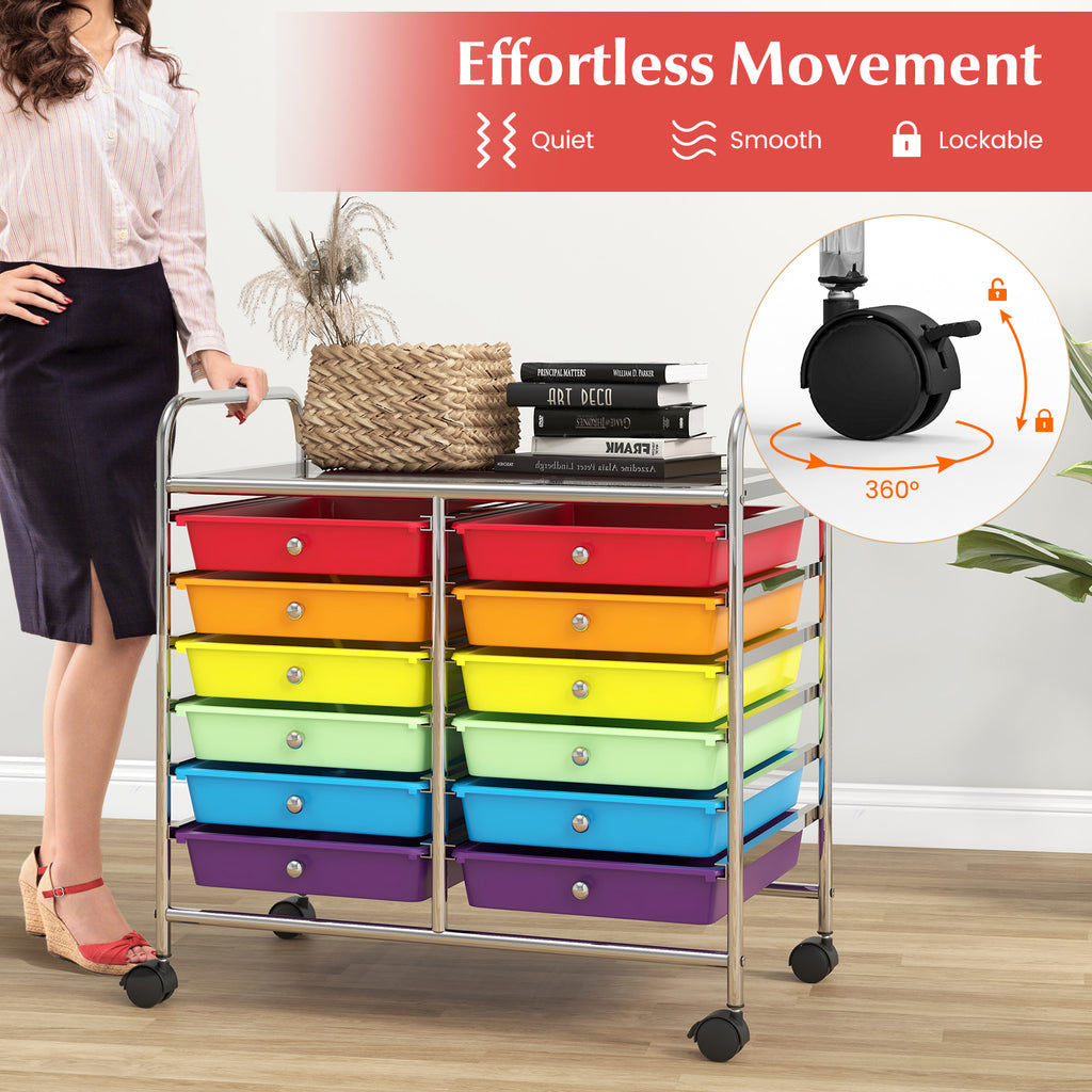 12-Drawer Rolling Storage Cart, Multicolor