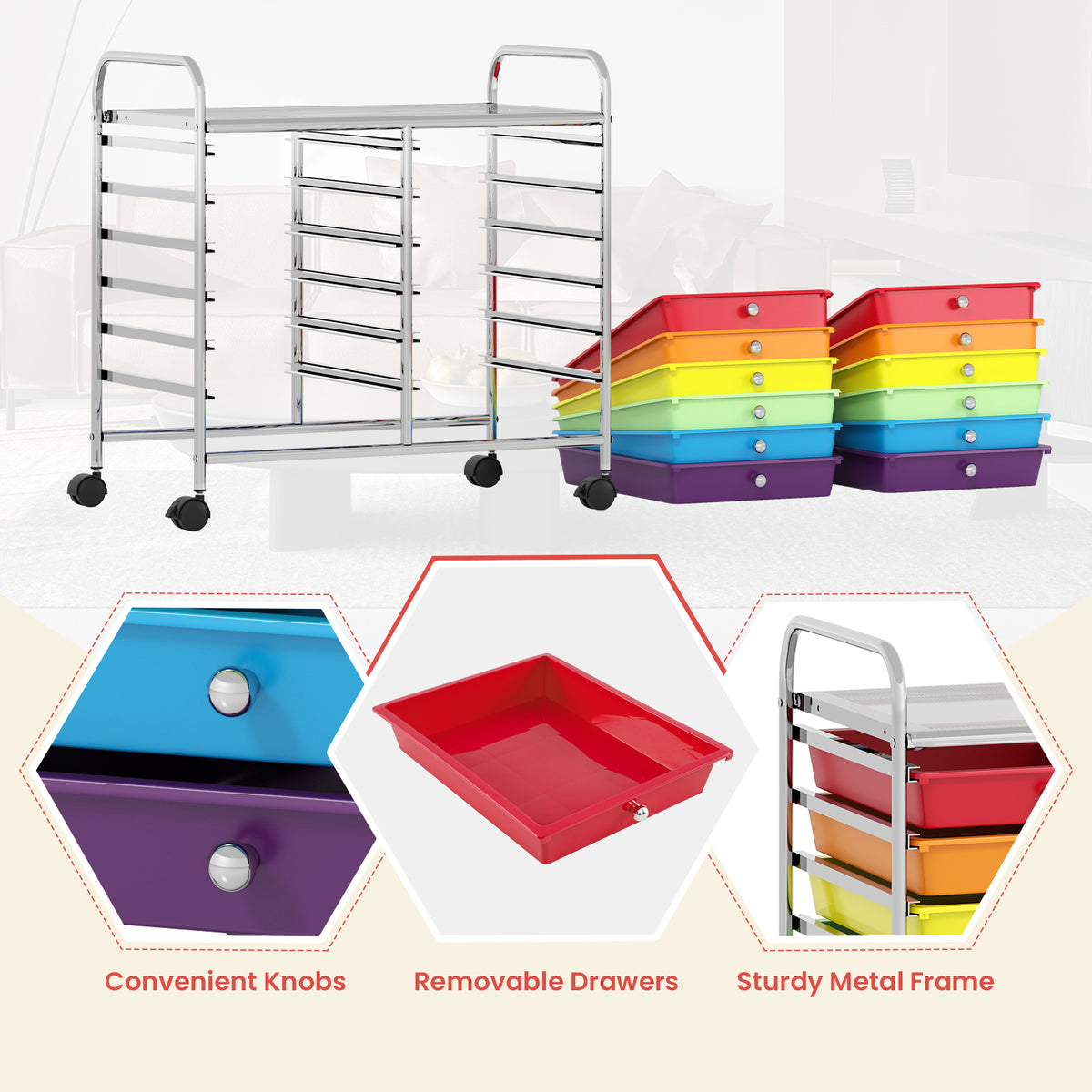 12-Drawer Rolling Storage Cart, Multicolor