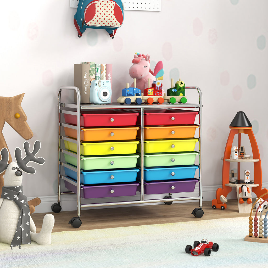 12-Drawer Rolling Storage Cart, Multicolor