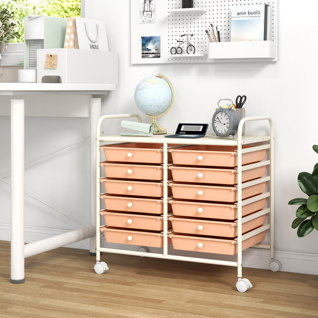 12-Drawer Rolling Storage Cart, Peach