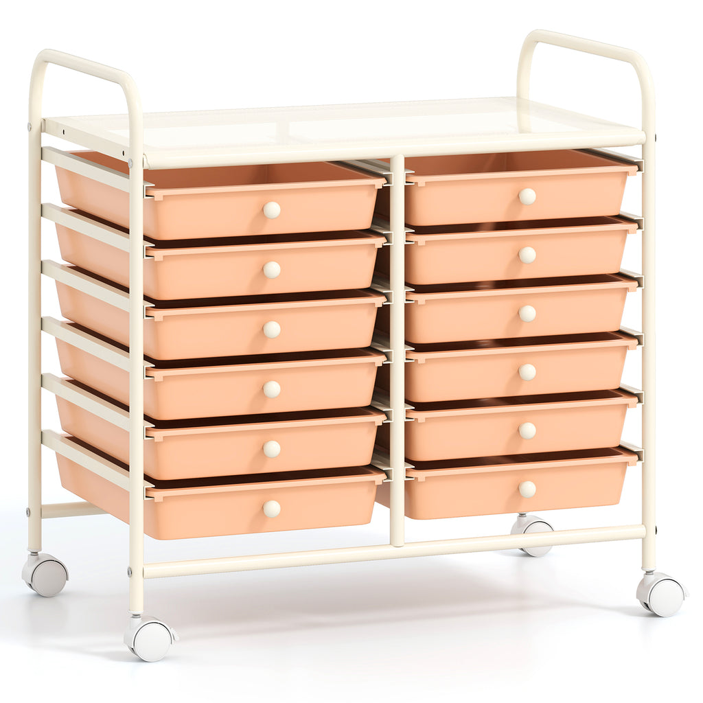 12-Drawer Rolling Storage Cart, Peach