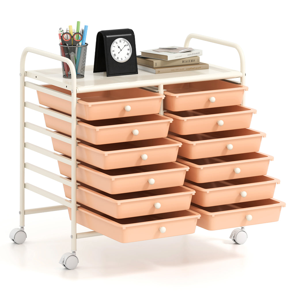 12-Drawer Rolling Storage Cart, Peach