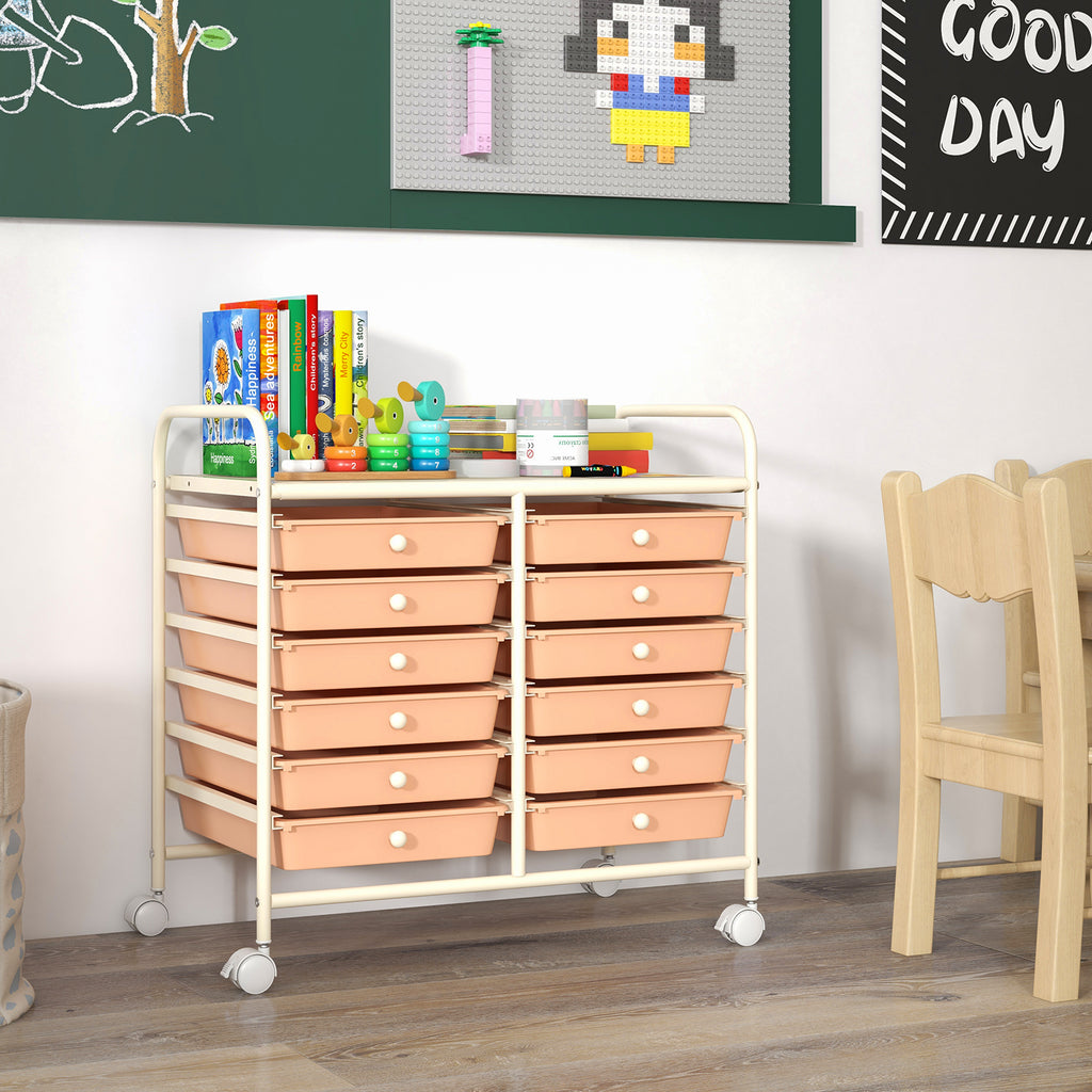 12-Drawer Rolling Storage Cart, Peach