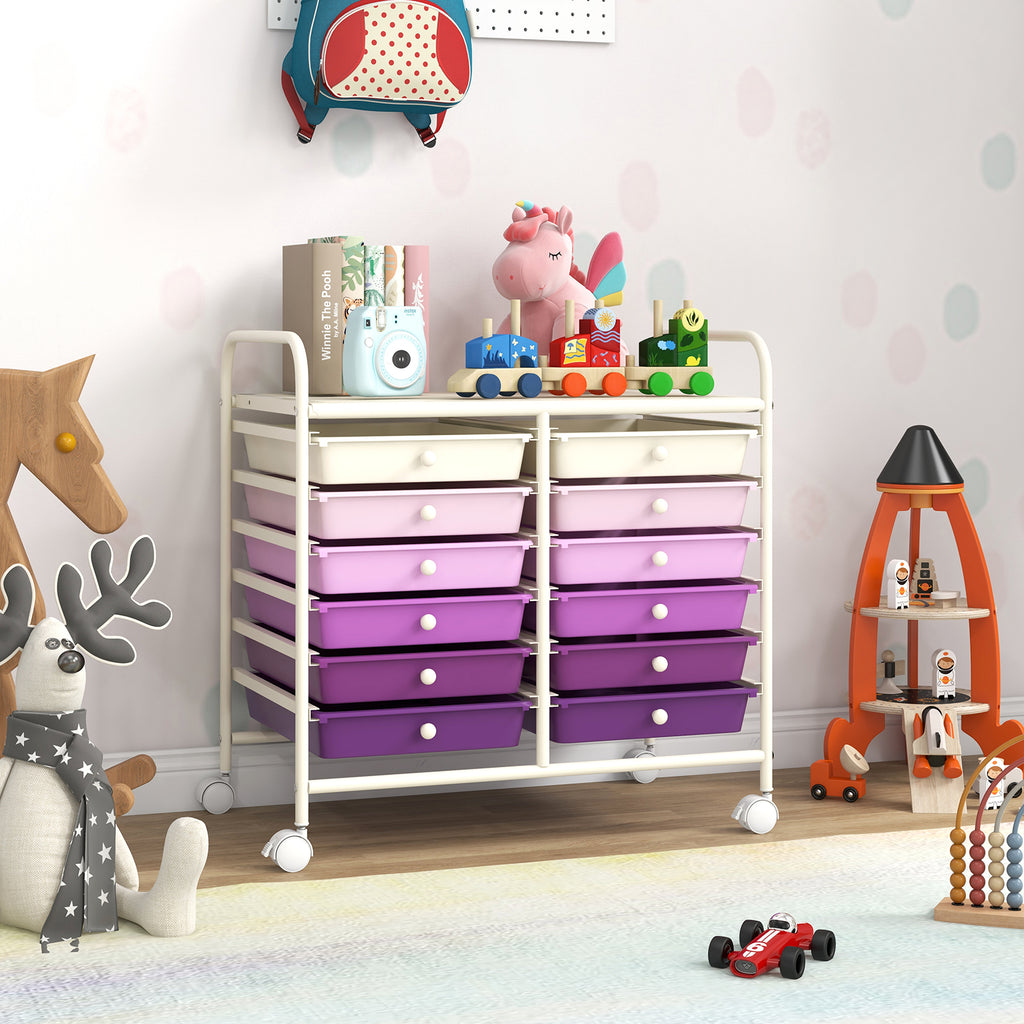 12-Drawer Rolling Storage Cart, Macaron