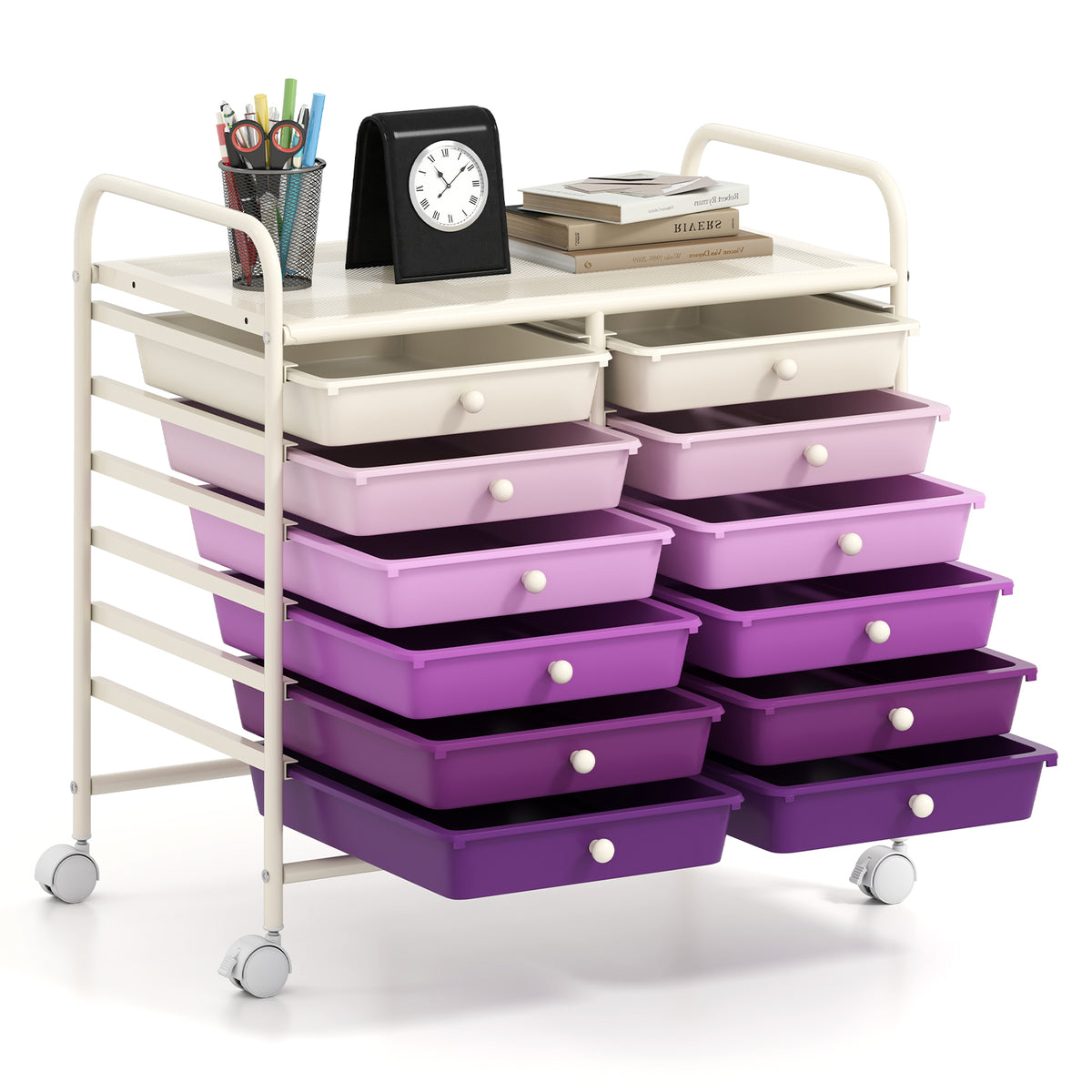 12-Drawer Rolling Storage Cart, Purple