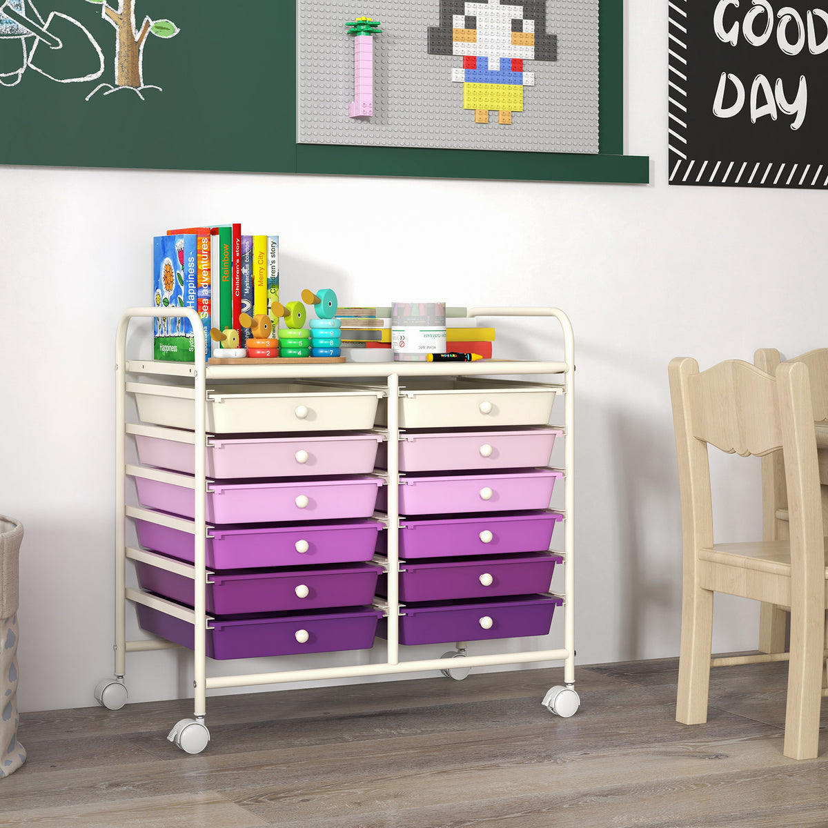 12-Drawer Rolling Storage Cart, Purple