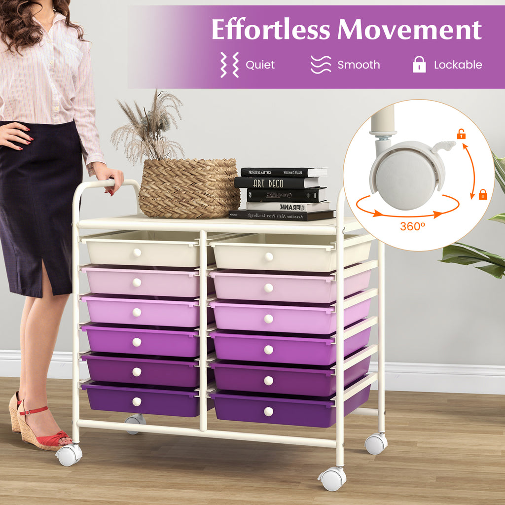 12-Drawer Rolling Storage Cart, Purple