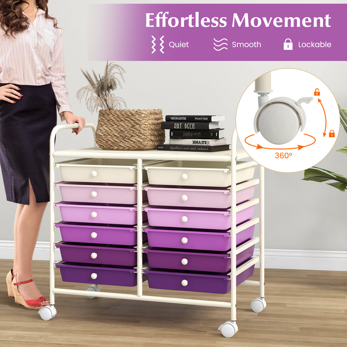 12-Drawer Rolling Storage Cart, Purple