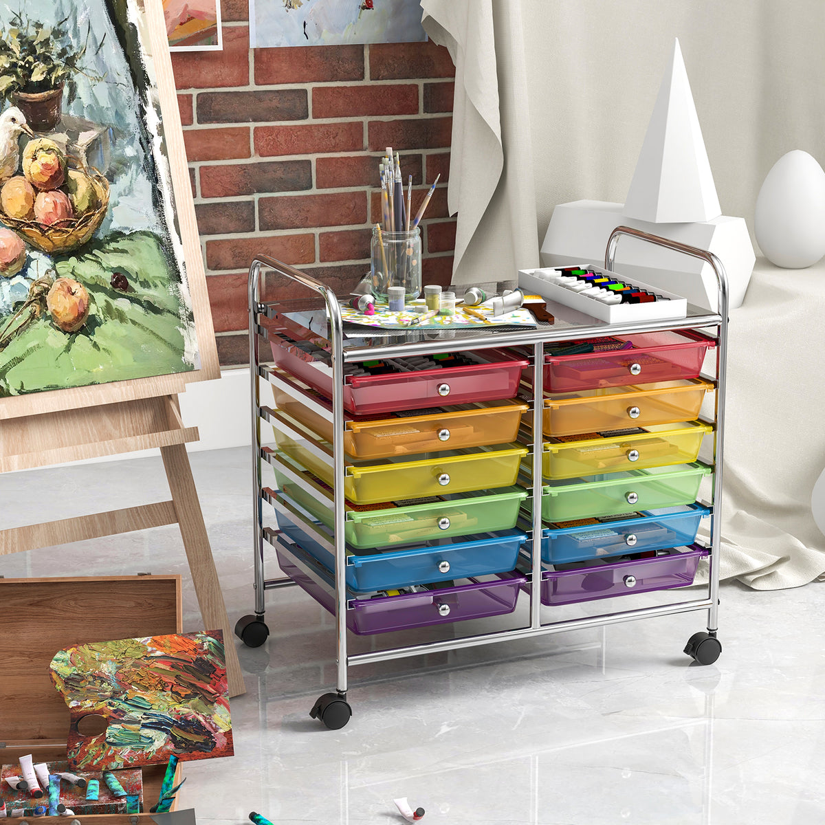 12-Drawer Rolling Storage Cart, Transparent Multicolor