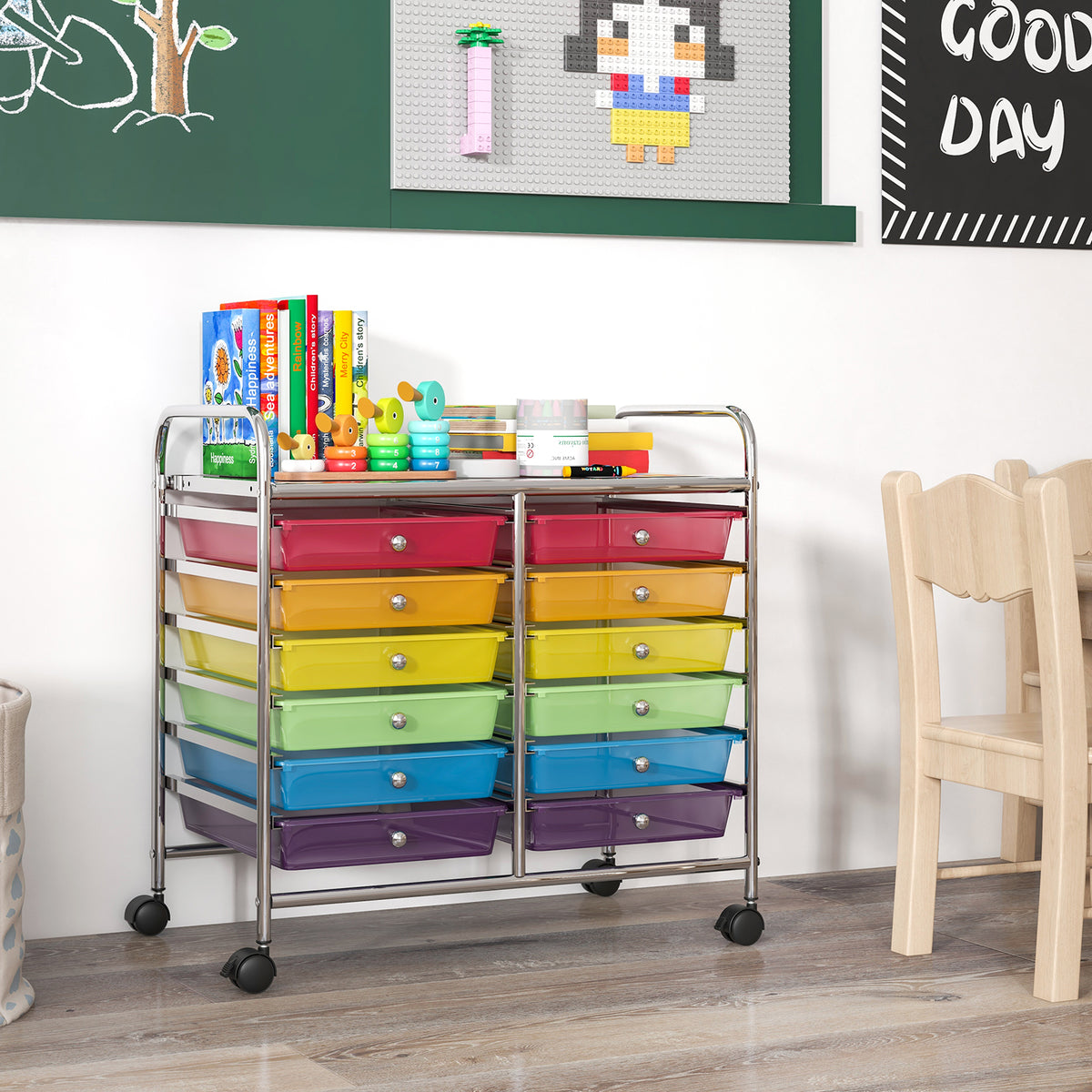 12-Drawer Rolling Storage Cart, Transparent Multicolor