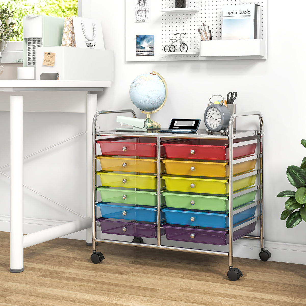 12-Drawer Rolling Storage Cart, Transparent Multicolor