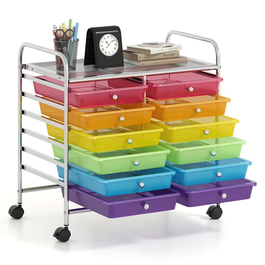 12-Drawer Rolling Storage Cart, Transparent Multicolor