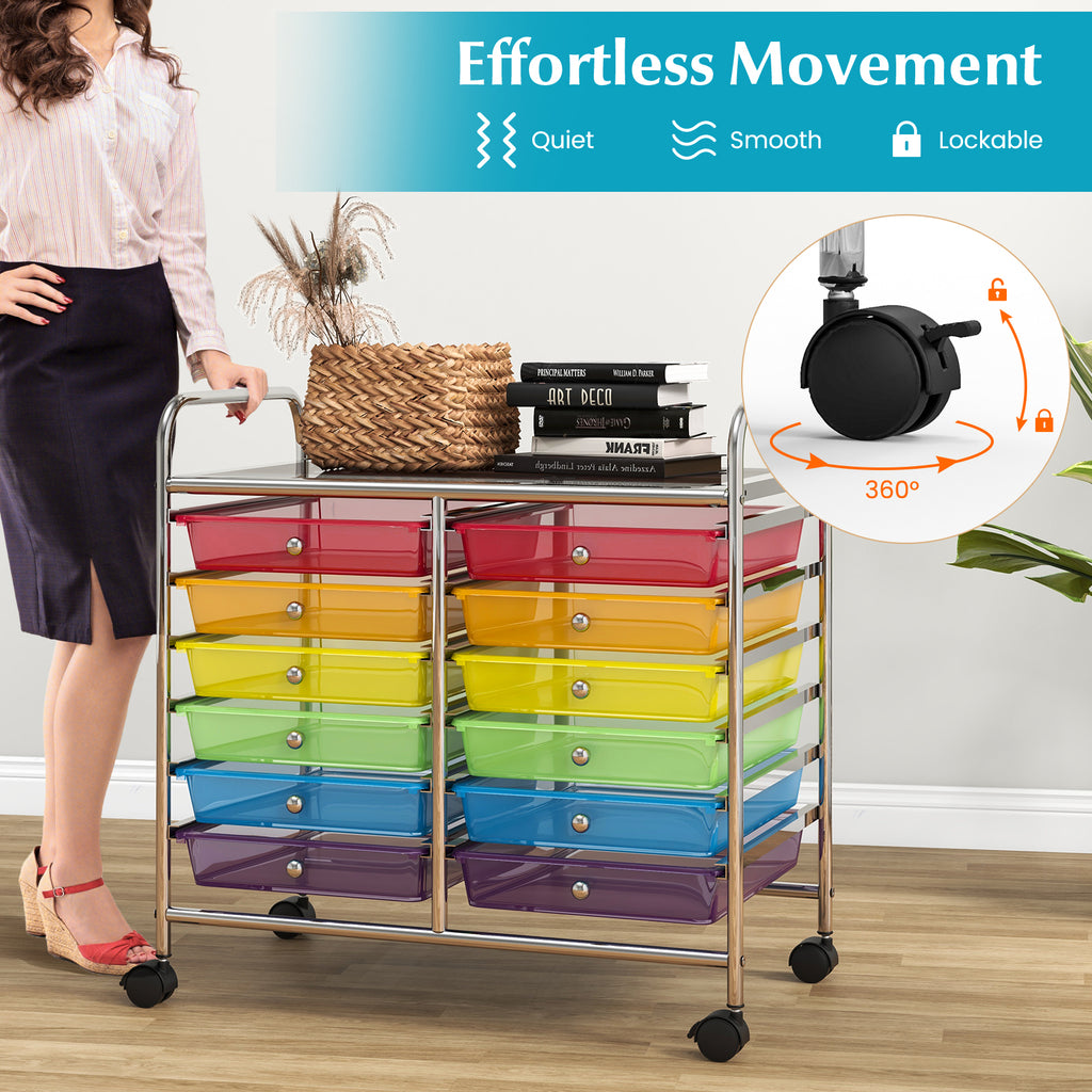 12-Drawer Rolling Storage Cart, Transparent Multicolor