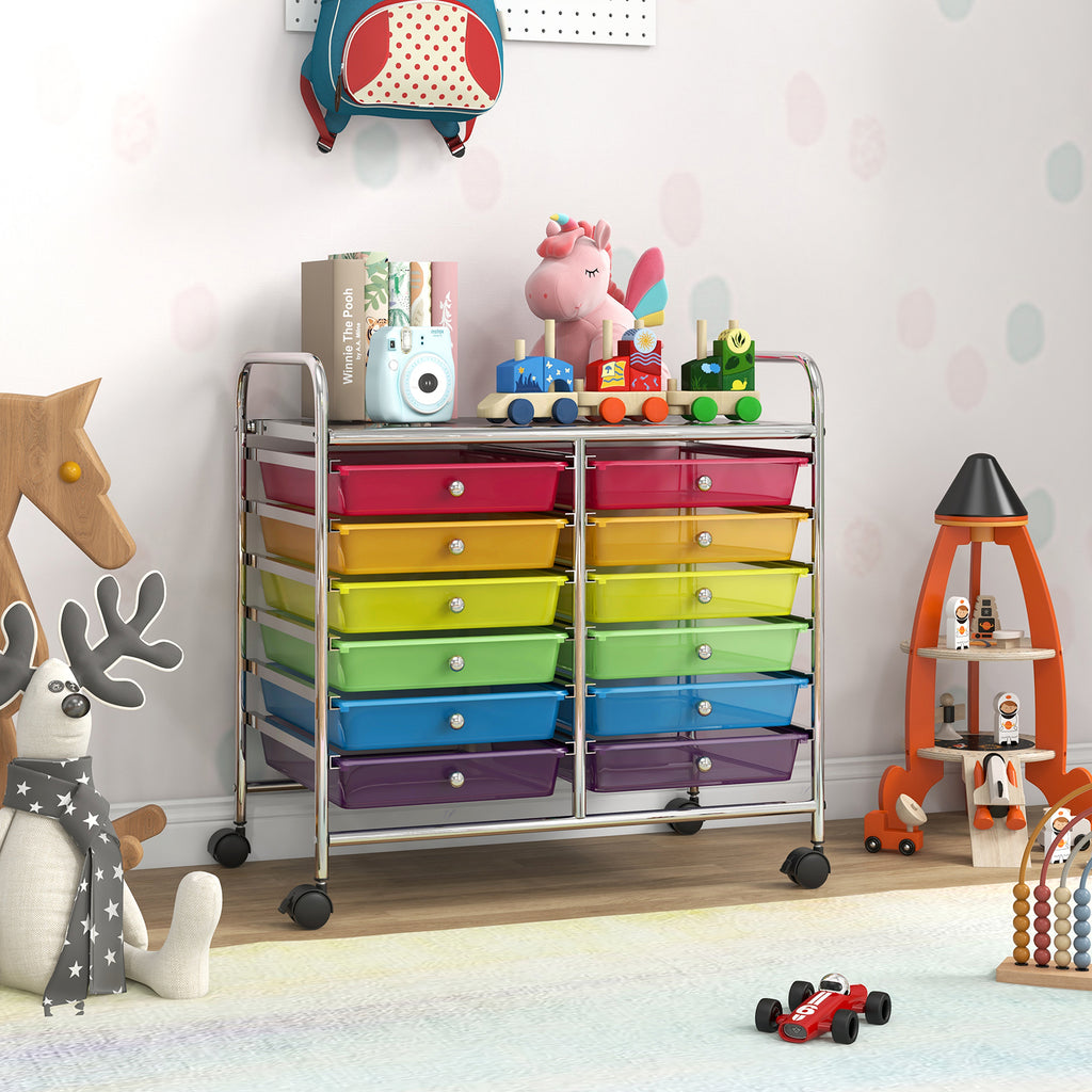 12-Drawer Rolling Storage Cart, Transparent Multicolor