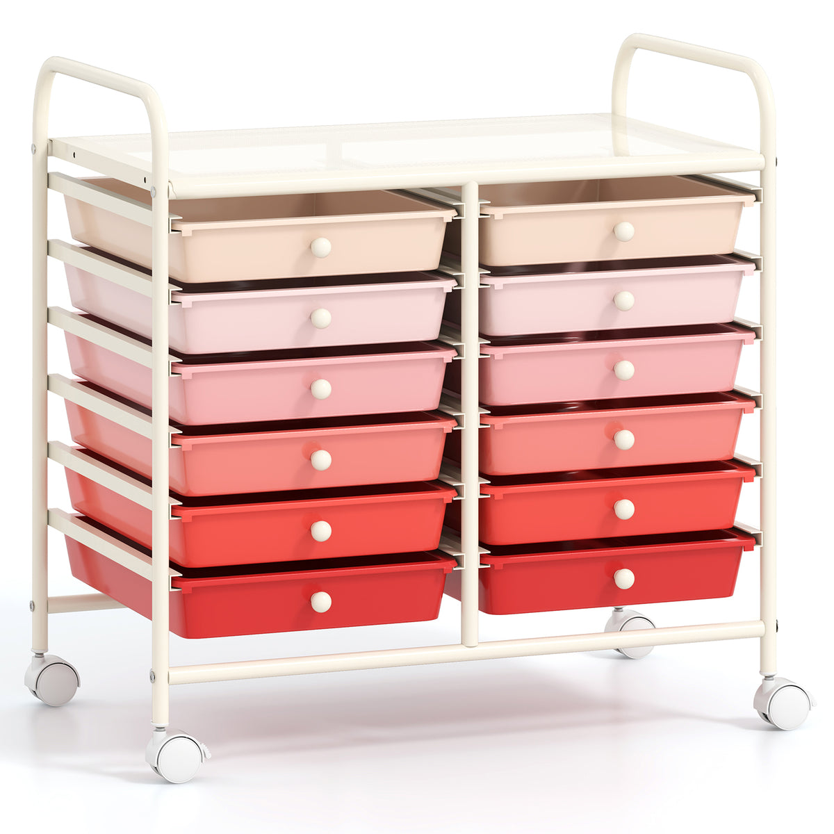 12-Drawer Rolling Storage Cart, Pink
