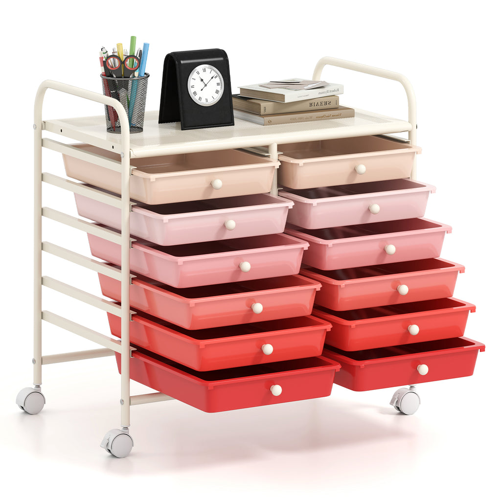 12-Drawer Rolling Storage Cart, Pink