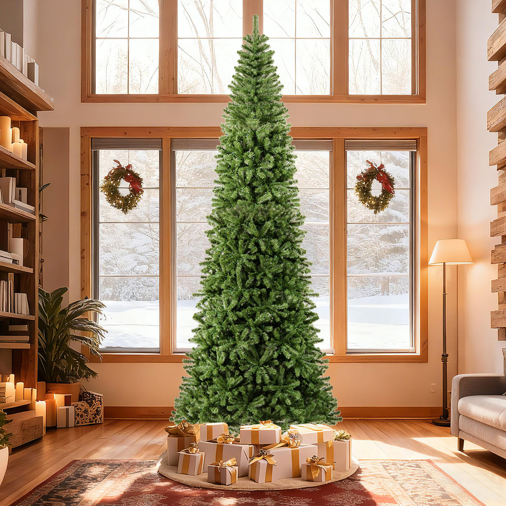 12 FT Tall Prelit Artificial Christmas Tree with 2536 PVC & PE Branch Tips - Hinged Design, Indoor & Outdoor Use