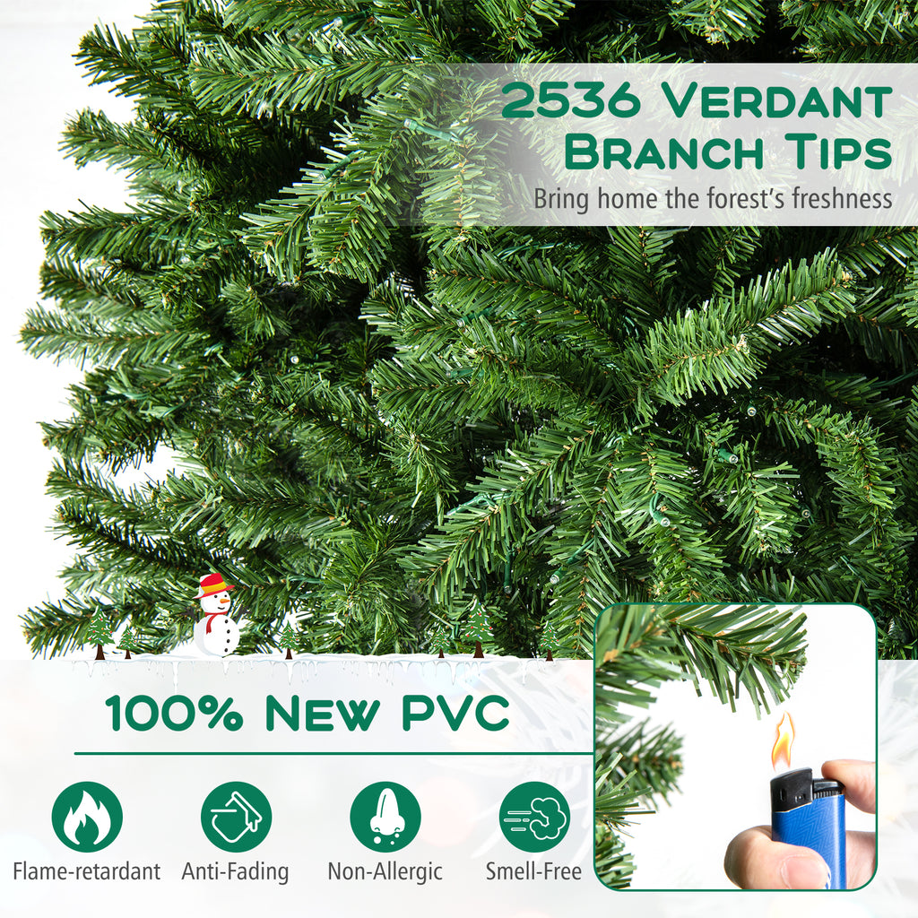 12 FT Tall Prelit Artificial Christmas Tree with 2536 PVC & PE Branch Tips - Hinged Design, Indoor & Outdoor Use