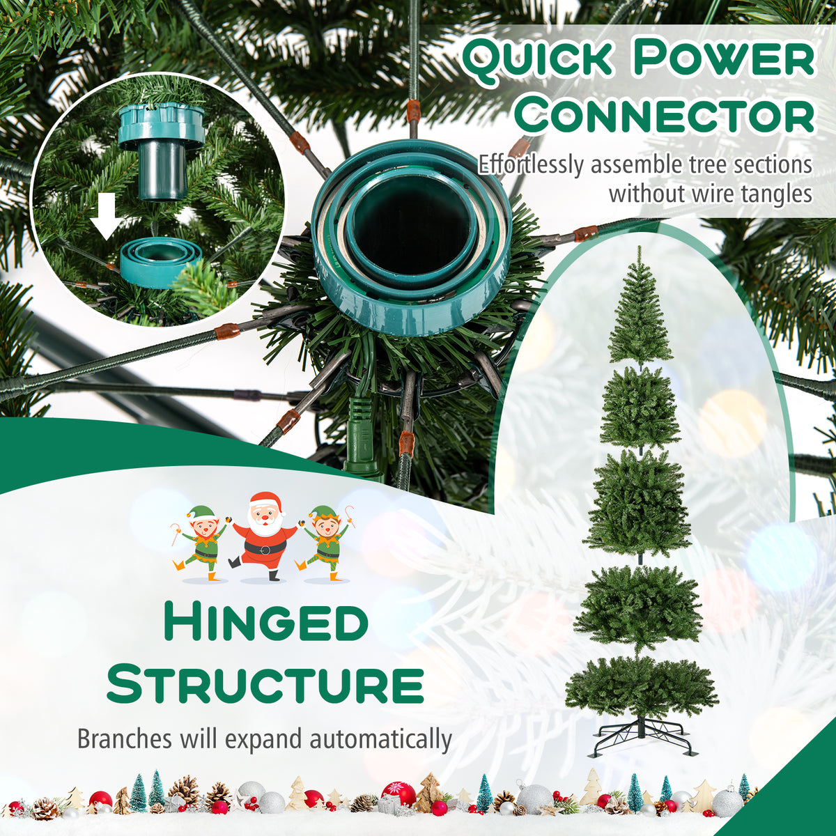 12 FT Tall Prelit Artificial Christmas Tree with 2536 PVC & PE Branch Tips - Hinged Design, Indoor & Outdoor Use