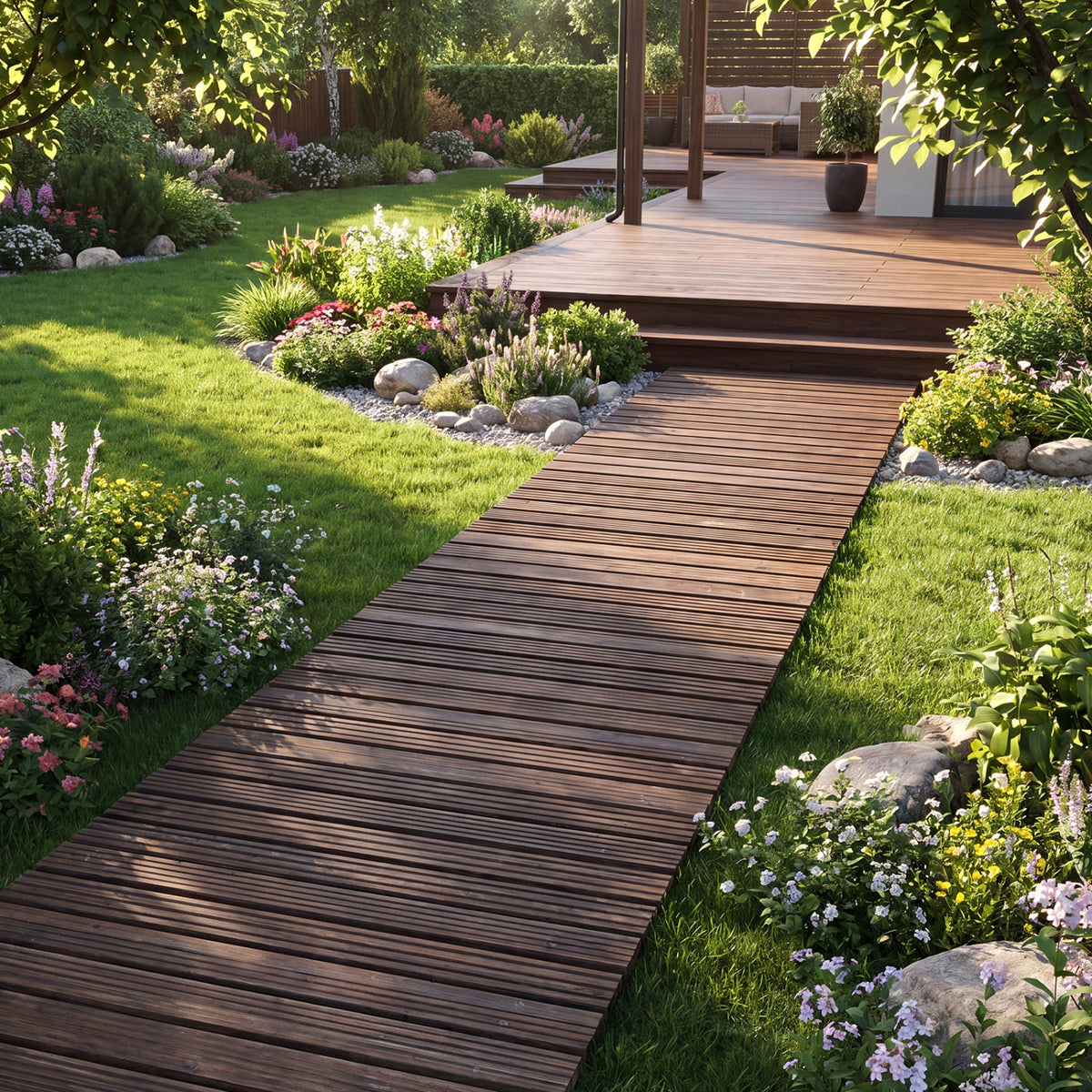 12 FT Wooden Garden Pathway Roll-Out Walkway - Natural Cedar Outdoor Path