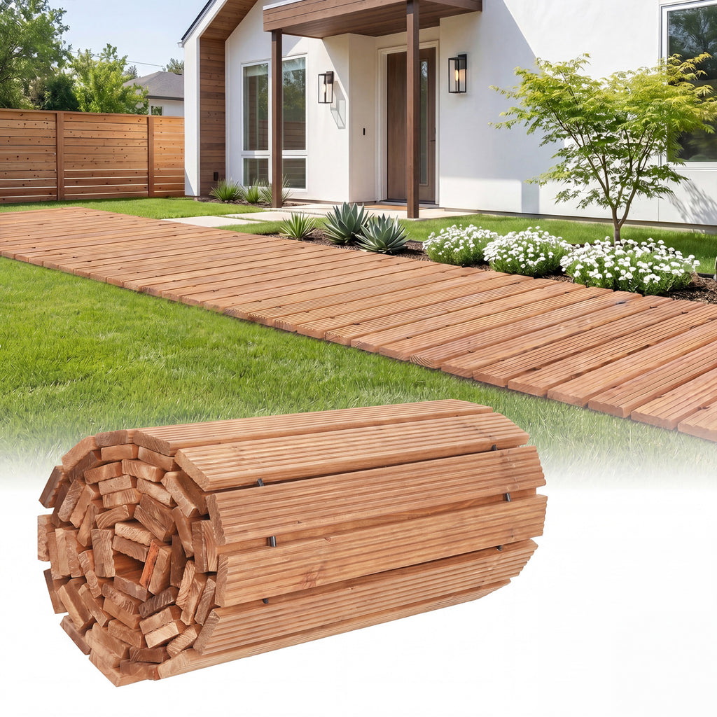 12 Ft Wooden Garden Pathway Roll-Out Walkway - Natural Finish, 22 Inches Wide