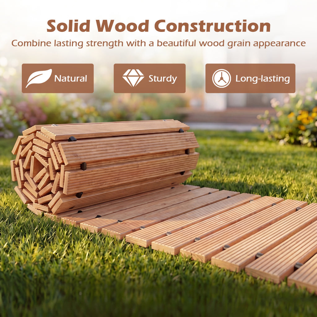 12 Ft Wooden Garden Pathway Roll-Out Walkway - Natural Finish, 22 Inches Wide