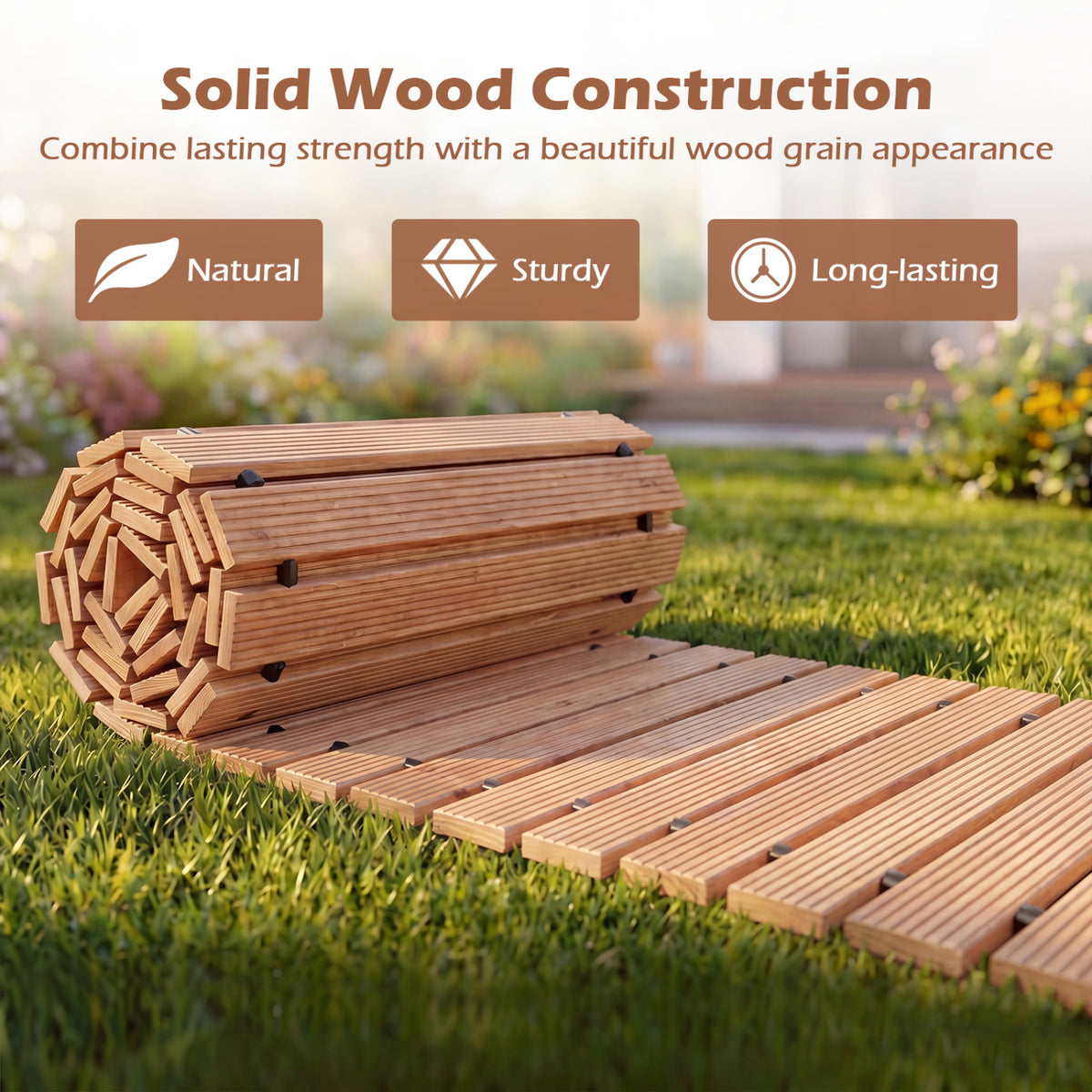 12 Ft Wooden Garden Pathway Roll-Out Walkway - Natural Finish, 22 Inches Wide