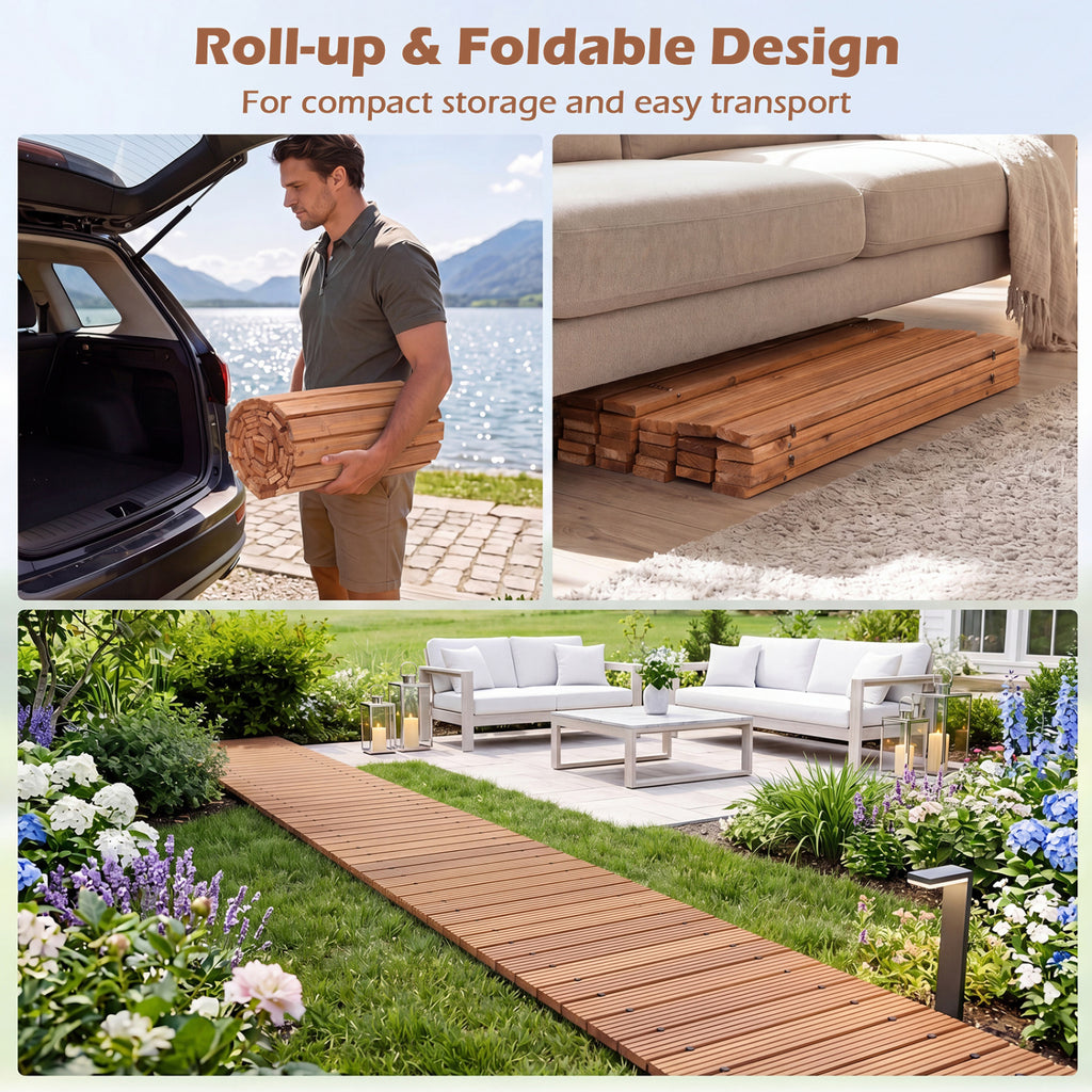 12 Ft Wooden Garden Pathway Roll-Out Walkway - Natural Finish, 22 Inches Wide