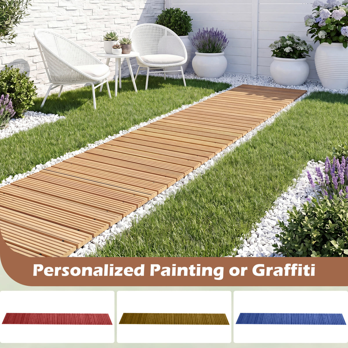 12 Ft Wooden Garden Pathway Roll-Out Walkway - Natural Finish, 22 Inches Wide