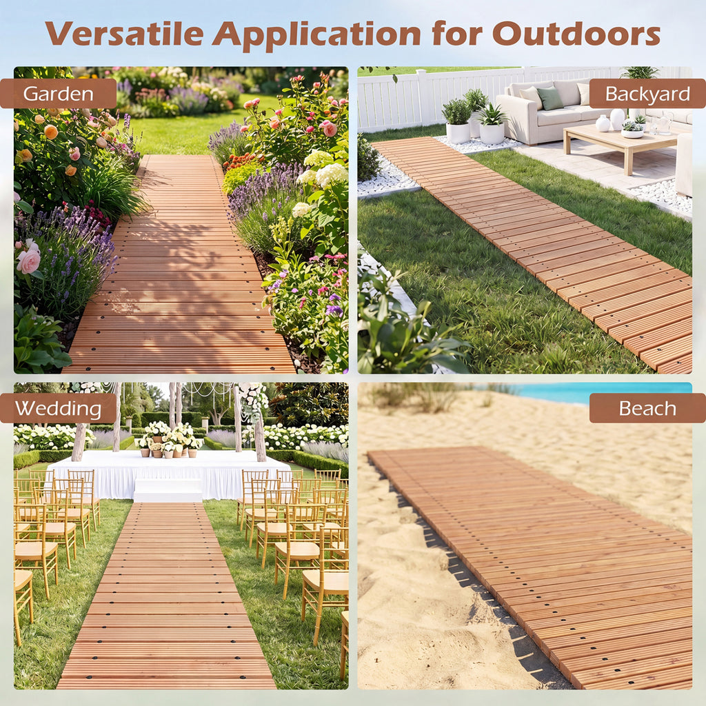 12 Ft Wooden Garden Pathway Roll-Out Walkway - Natural Finish, 22 Inches Wide