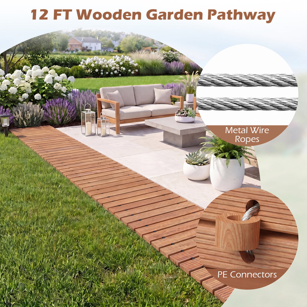 12 Ft Wooden Garden Pathway Roll-Out Walkway - Natural Finish, 22 Inches Wide