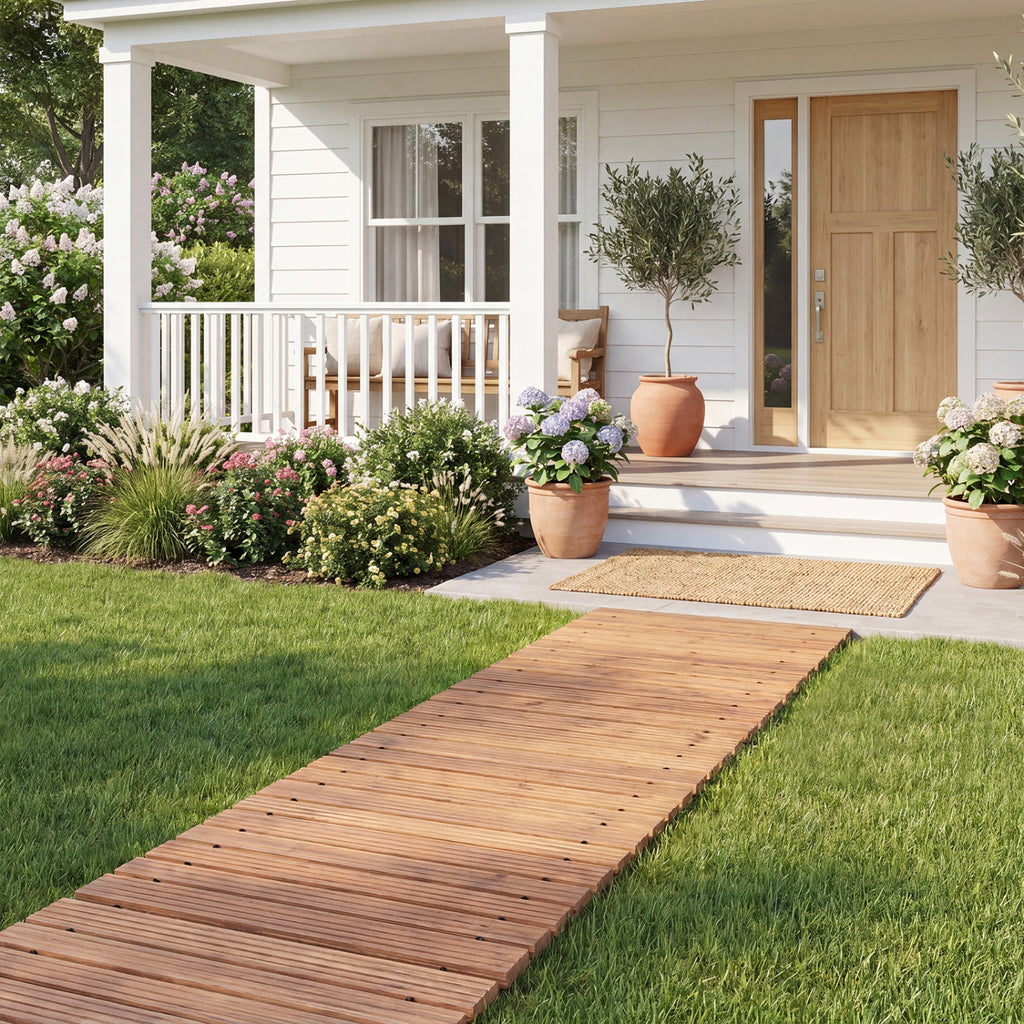 12 Ft Wooden Garden Pathway Roll-Out Walkway - Natural Finish, 22 Inches Wide
